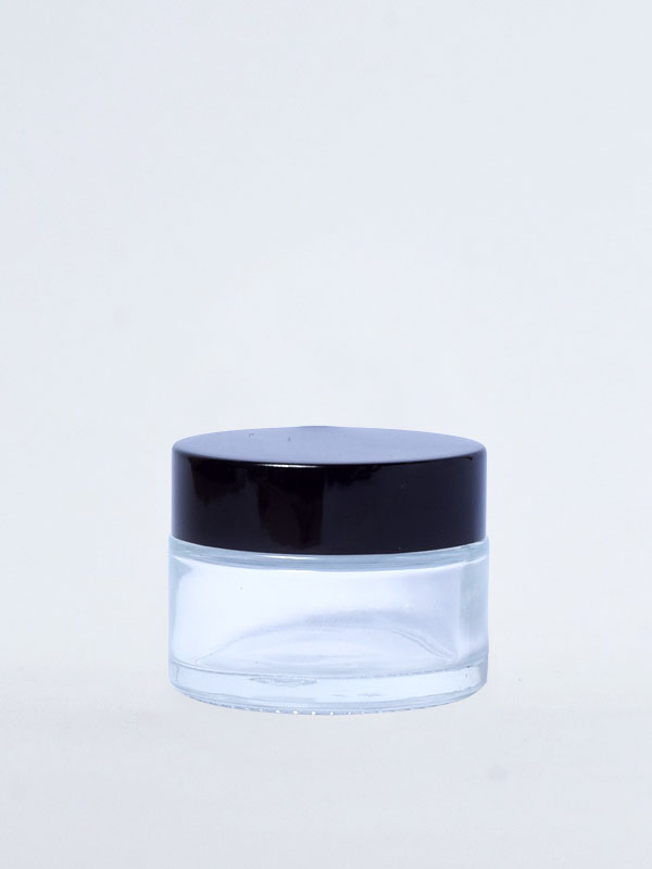30 Gm Glass Jars with Shinny Black Aluminum Caps with WAD and Lid